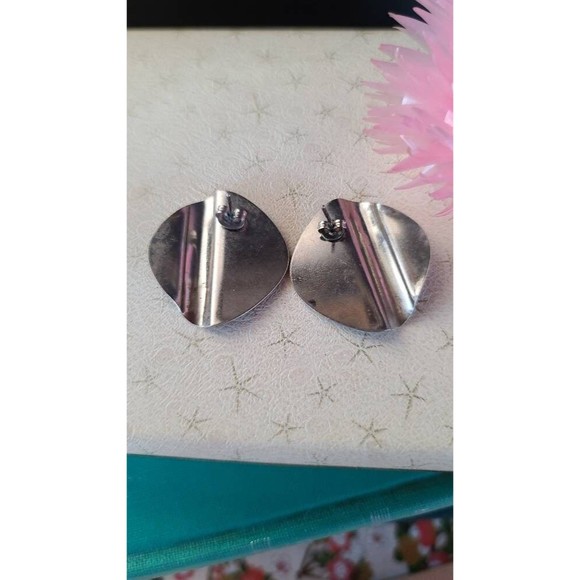 Vintage Blue and Silver Enamel Stud Earrings - Picture 7 of 10